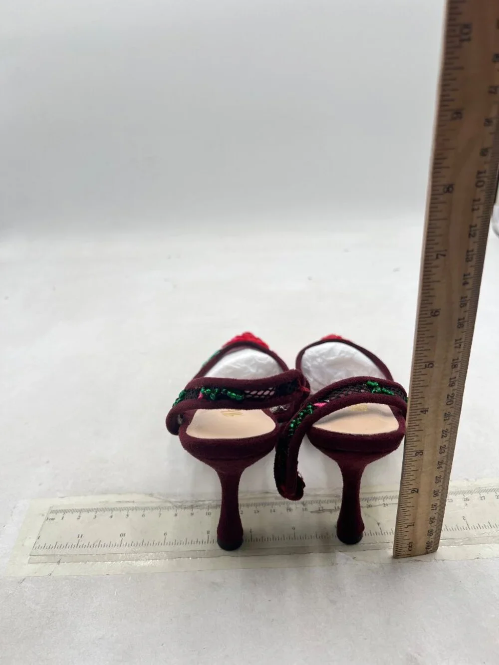 Miss left Dark Red Flower Embroidered Pointed Toe Slingback Pumps Slip on Sandal